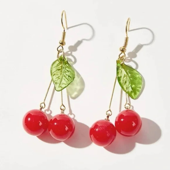 💕 3 for $30: Red Cherry Red Bead Dangle Earrings - Picture 2 of 3
